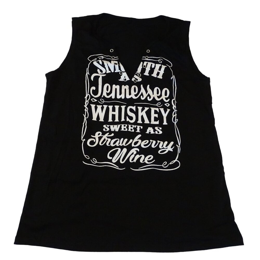 Tennessee Whiskey Black V-neck Graphic Tank Top Women Size M Sleeveless